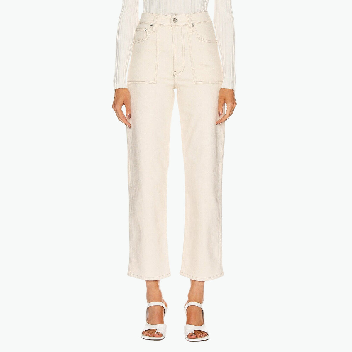 Helmut Lang 'Factory' White High Waisted Straight Leg Denim Jean Size 27
