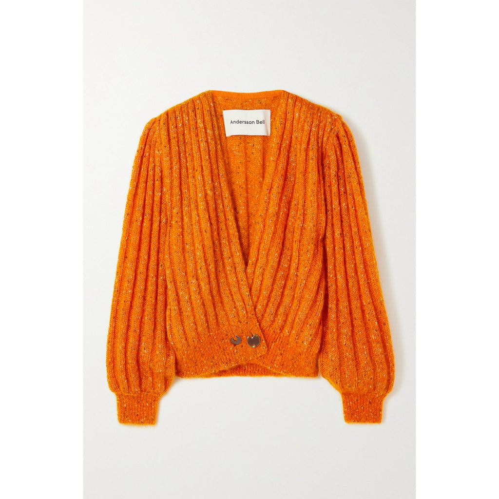 Andersson Bell 'Connelly' Orange Ribbed Mohair Lurex Blend Cardigan Size S