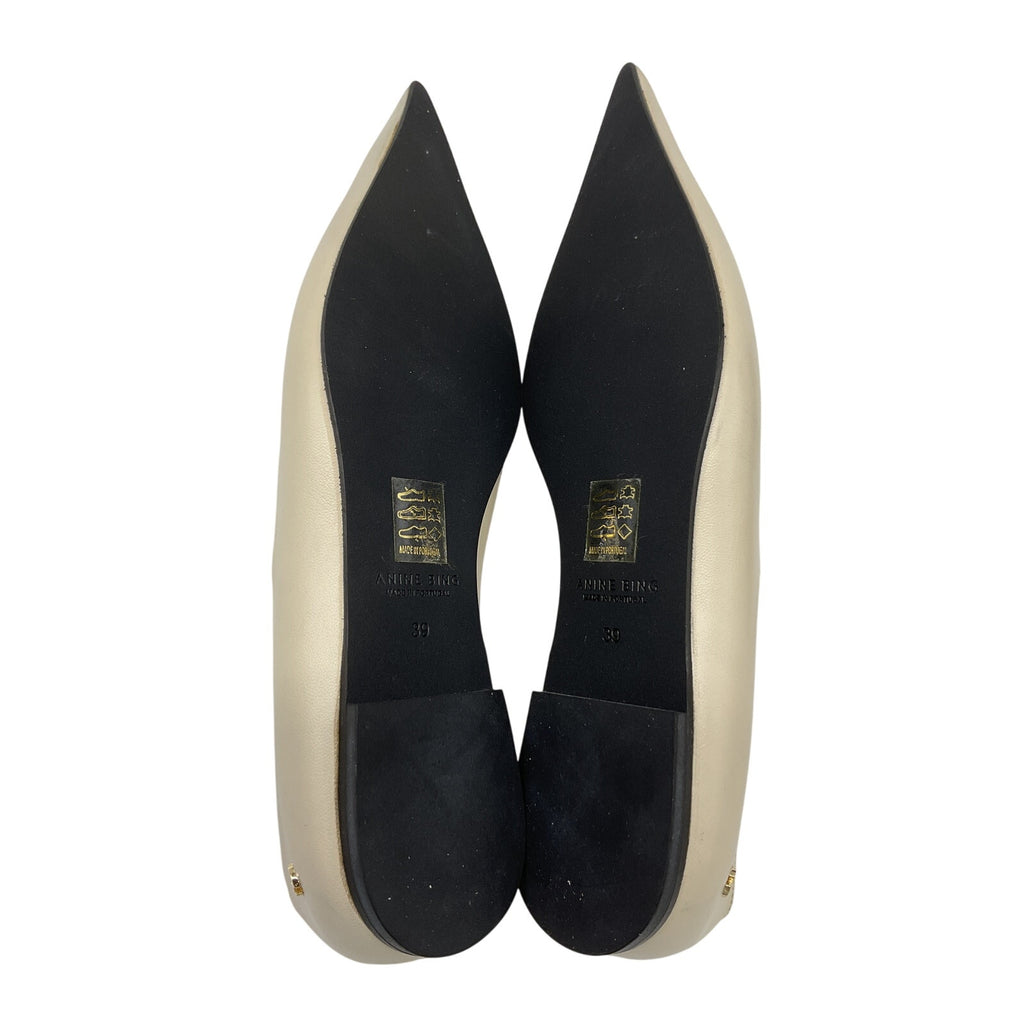 Anine Bing 'Nikki' Cream Leather Flats Size 9