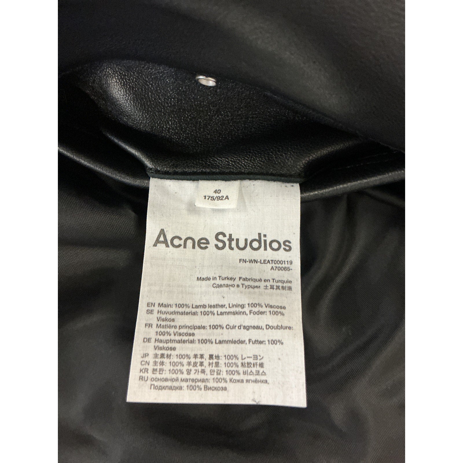 Acne Studios Black Leather Moto Jacket Size 40
