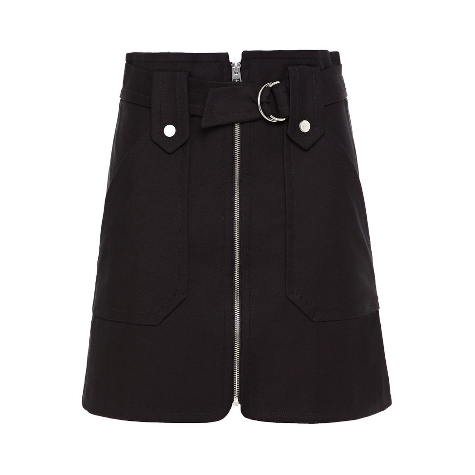 Ba&Sh 'Walter' Black Belted Zip-Detailed Stretch-Cotton Twill Mini Skirt Size XS