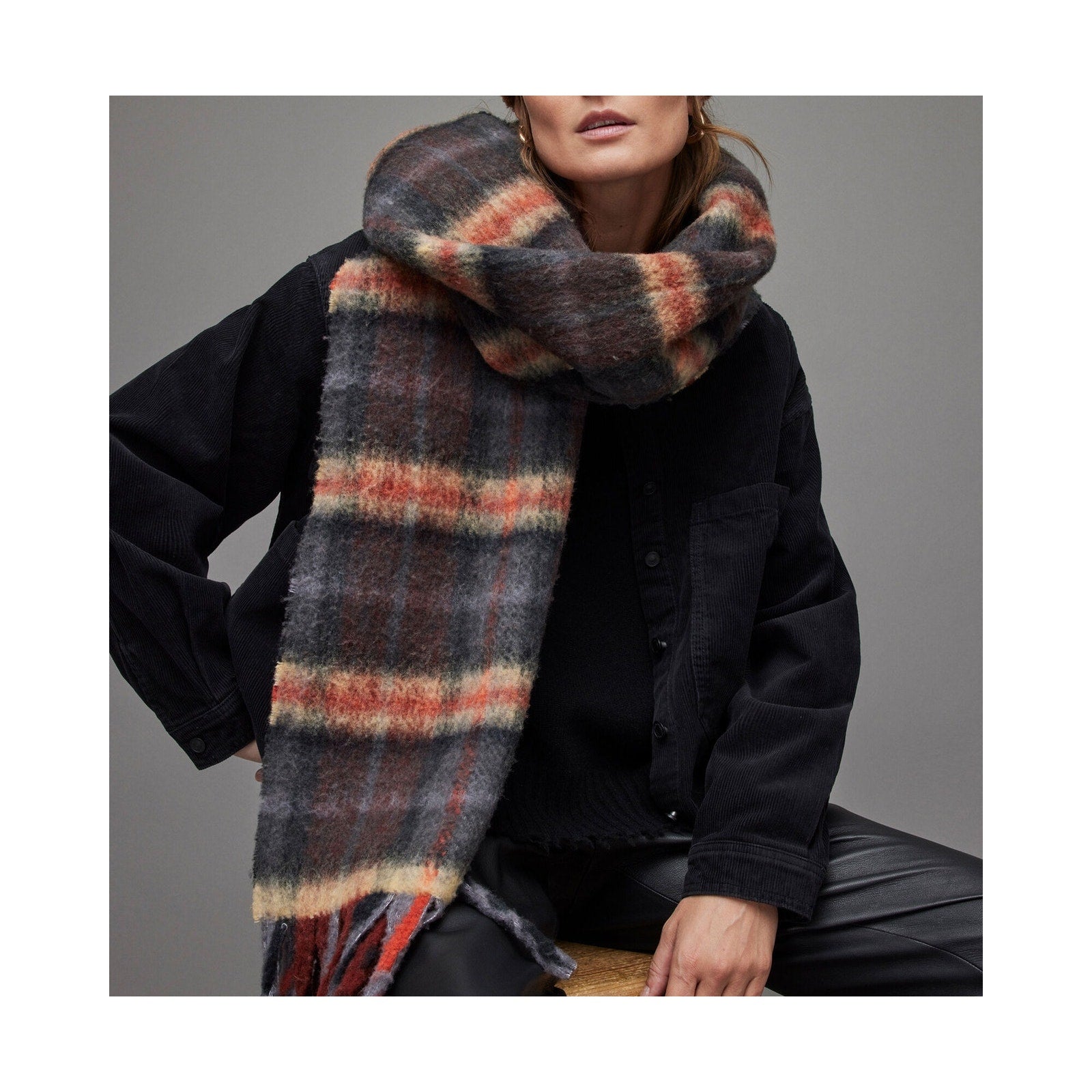 Allsaints 'Lavinia' Blue Check Scarf Size OS