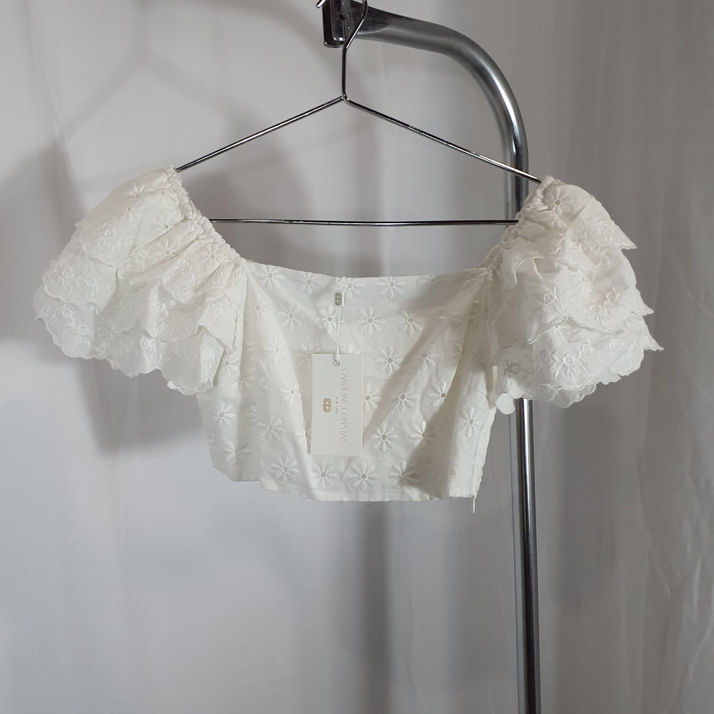 Caroline Constas Cropped White Ruffled Broderie 'Anglaise' Cotton Top Size M - NWT