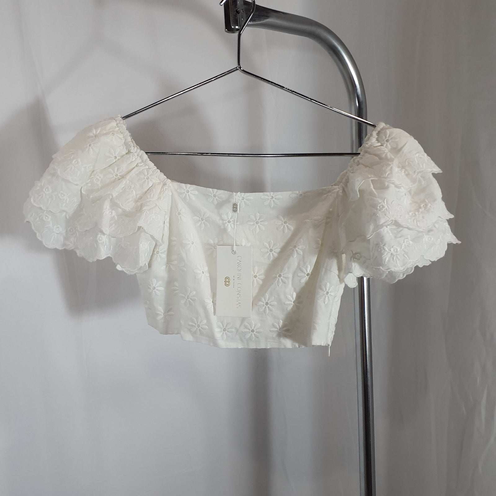Caroline Constas Cropped White Ruffled Broderie 'Anglaise' Cotton Top Size M - NWT