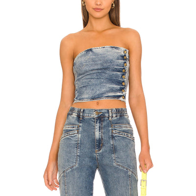 Retrofête Distressed Blue Tati Top Size S