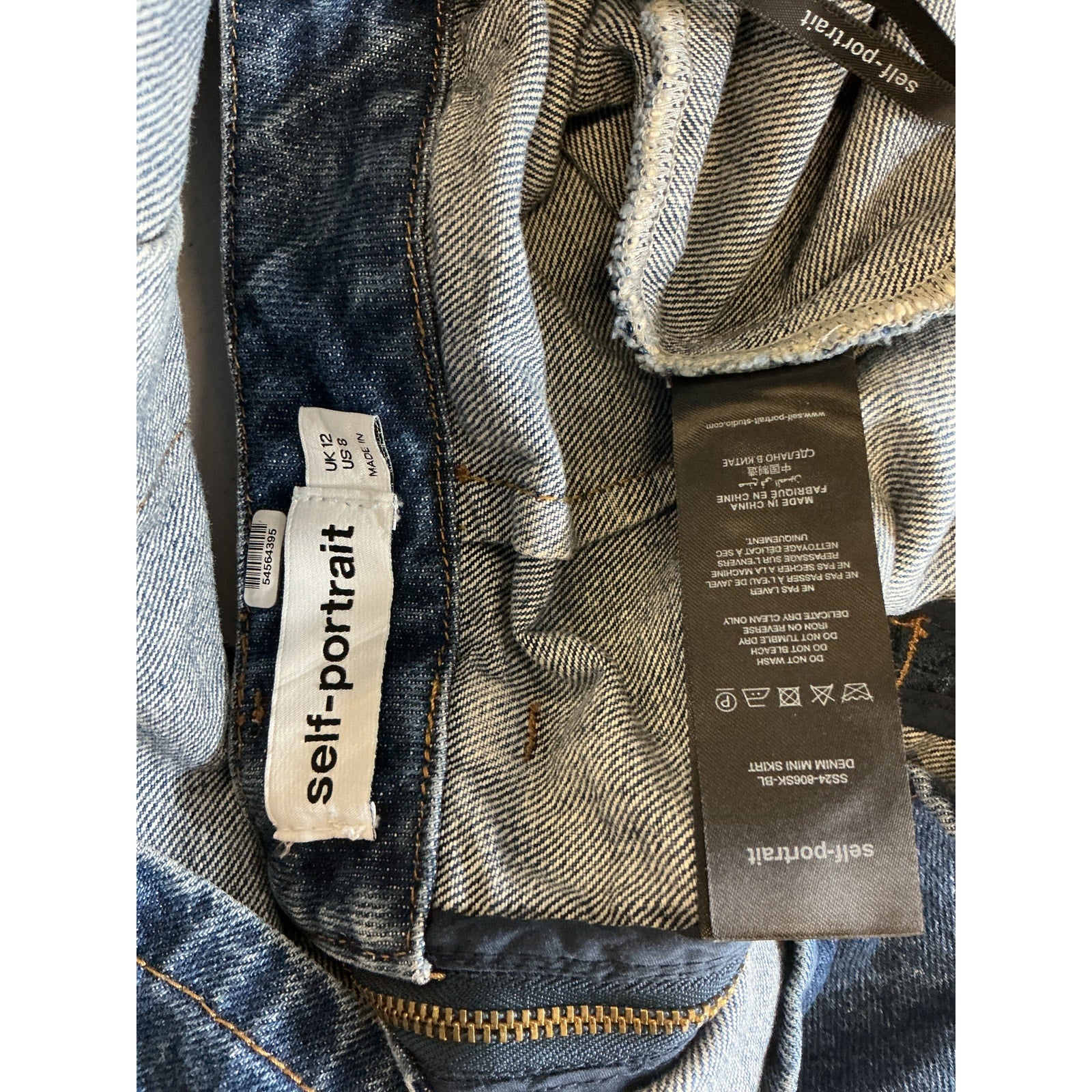 Self-Portrait Belted Blue Cotton Pleated Denim Mini Skirt Size M / 8 US