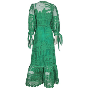 Farm Rio Guipure Green Morada Boa Maxi Dress Size XS