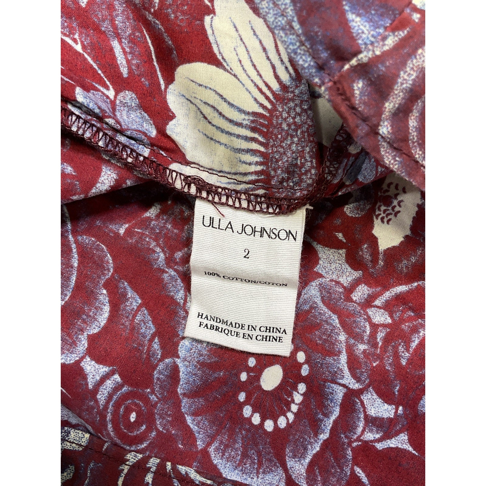 Ulla Johnson 'Letty' Red Poplin Top Size 2