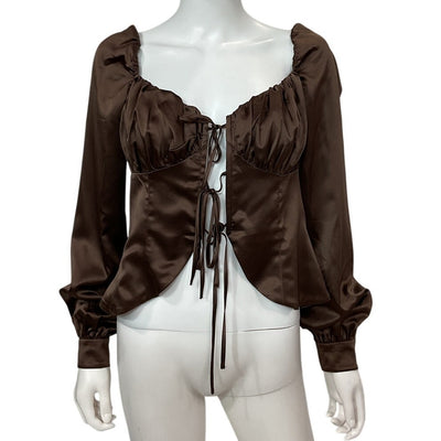 Majorelle Satin Chocolate Brown Waldorf Blouse Size M