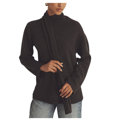 Naadam Luxe Black Asymmetrical Turtleneck Sweater Size XS