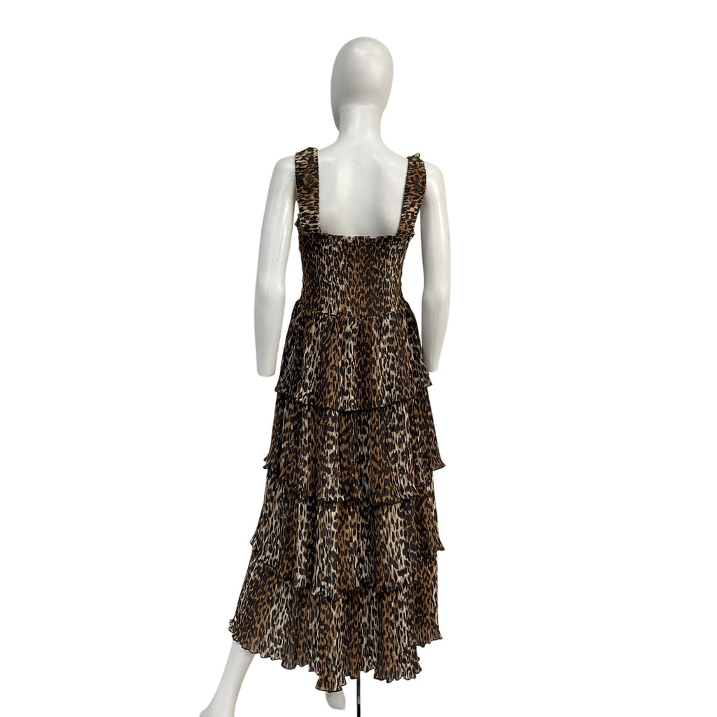 Ganni Flounce Smock Brown Polyester Midi Dress Size 40