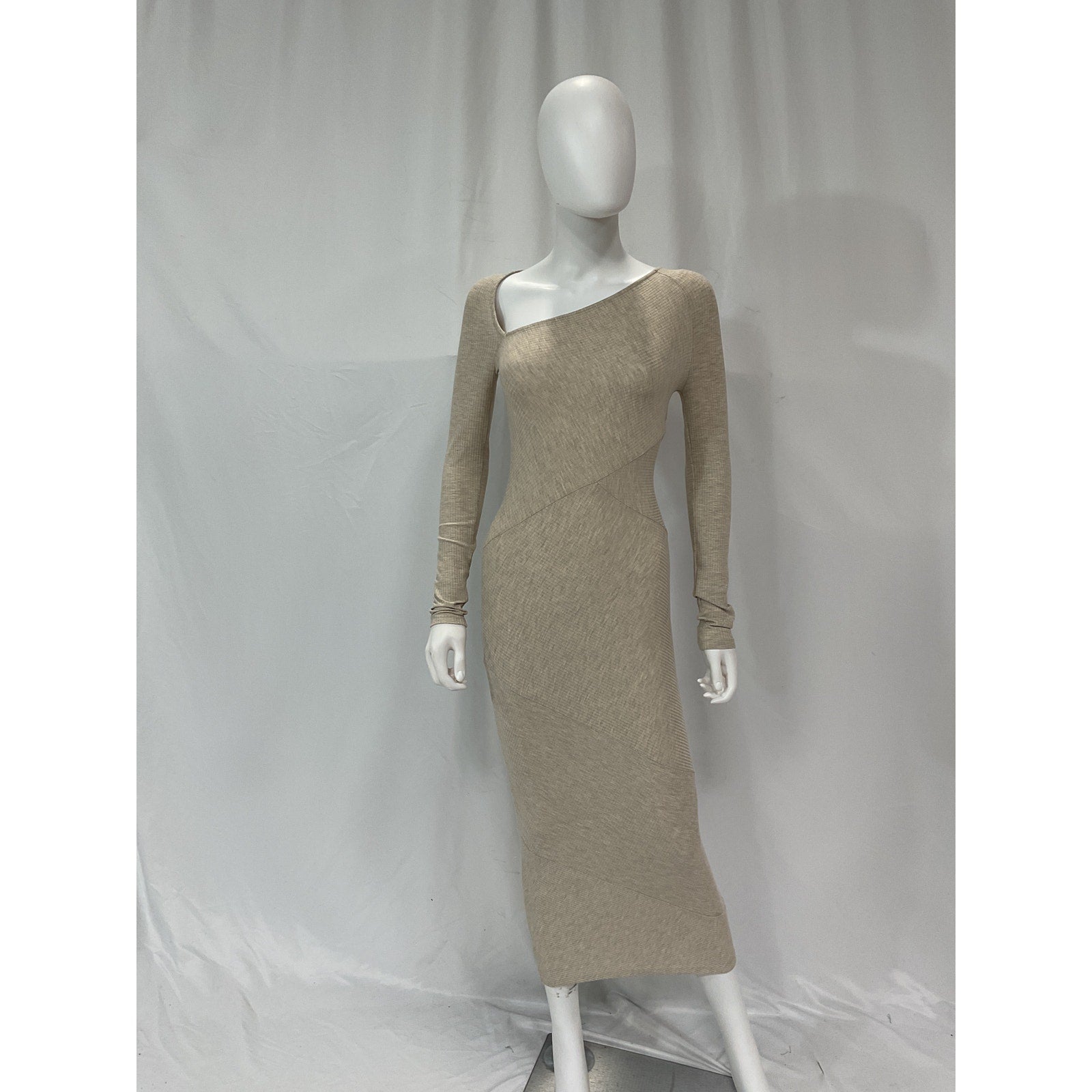 Simkhai 'Jane' White Shaping Rib Long Sleeve Diagonal Cut Dress Size XS - NWT