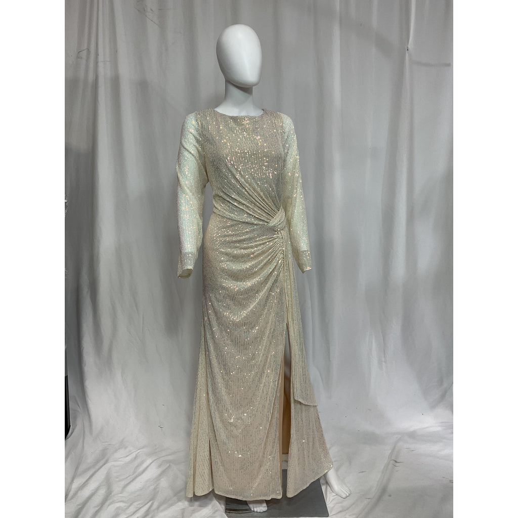 Mac Duggal 'Sequin' White Long Sleeve Sequin Gown Size 12