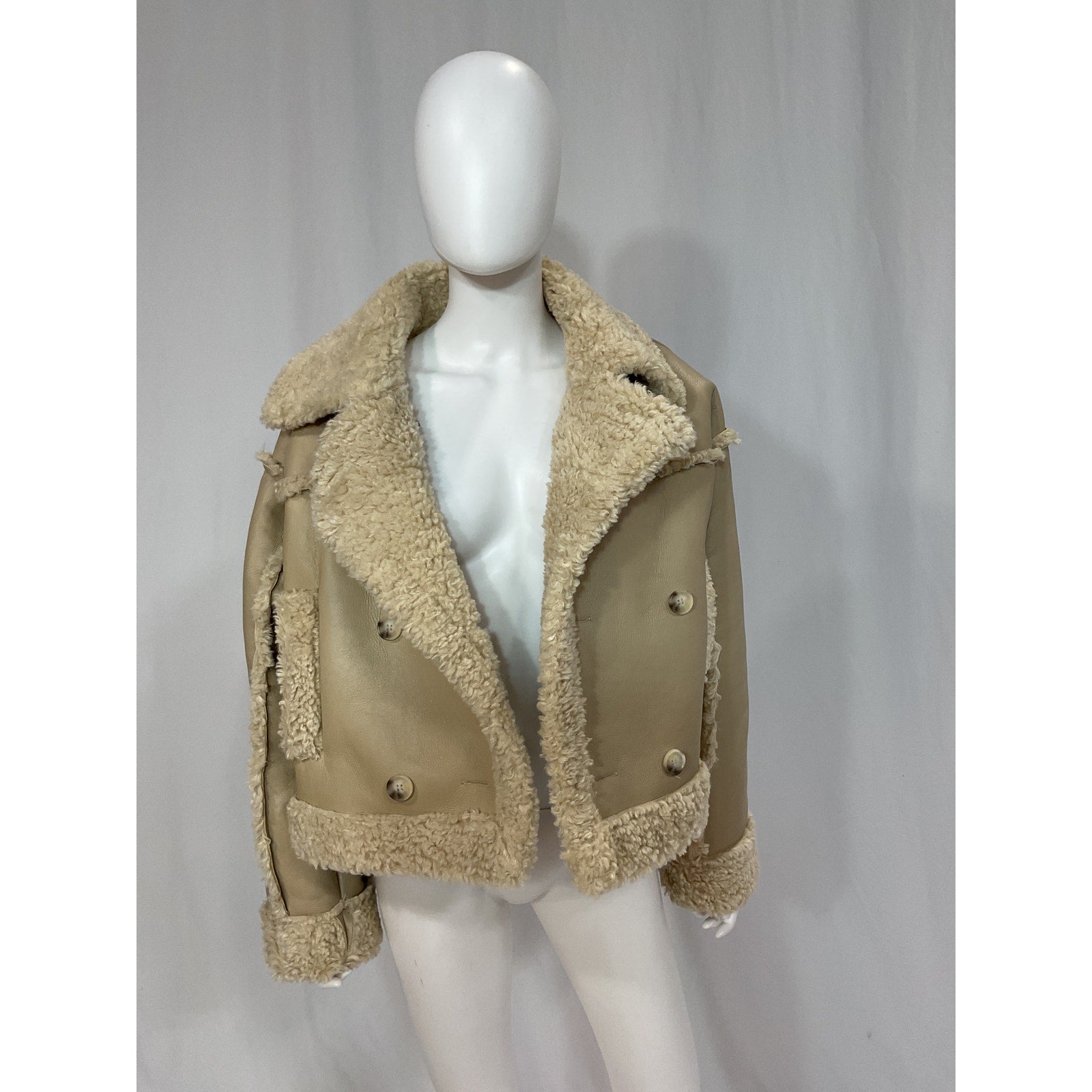Astr The Label 'Luciana' White Faux Leather Fur Trim Jacket Size L