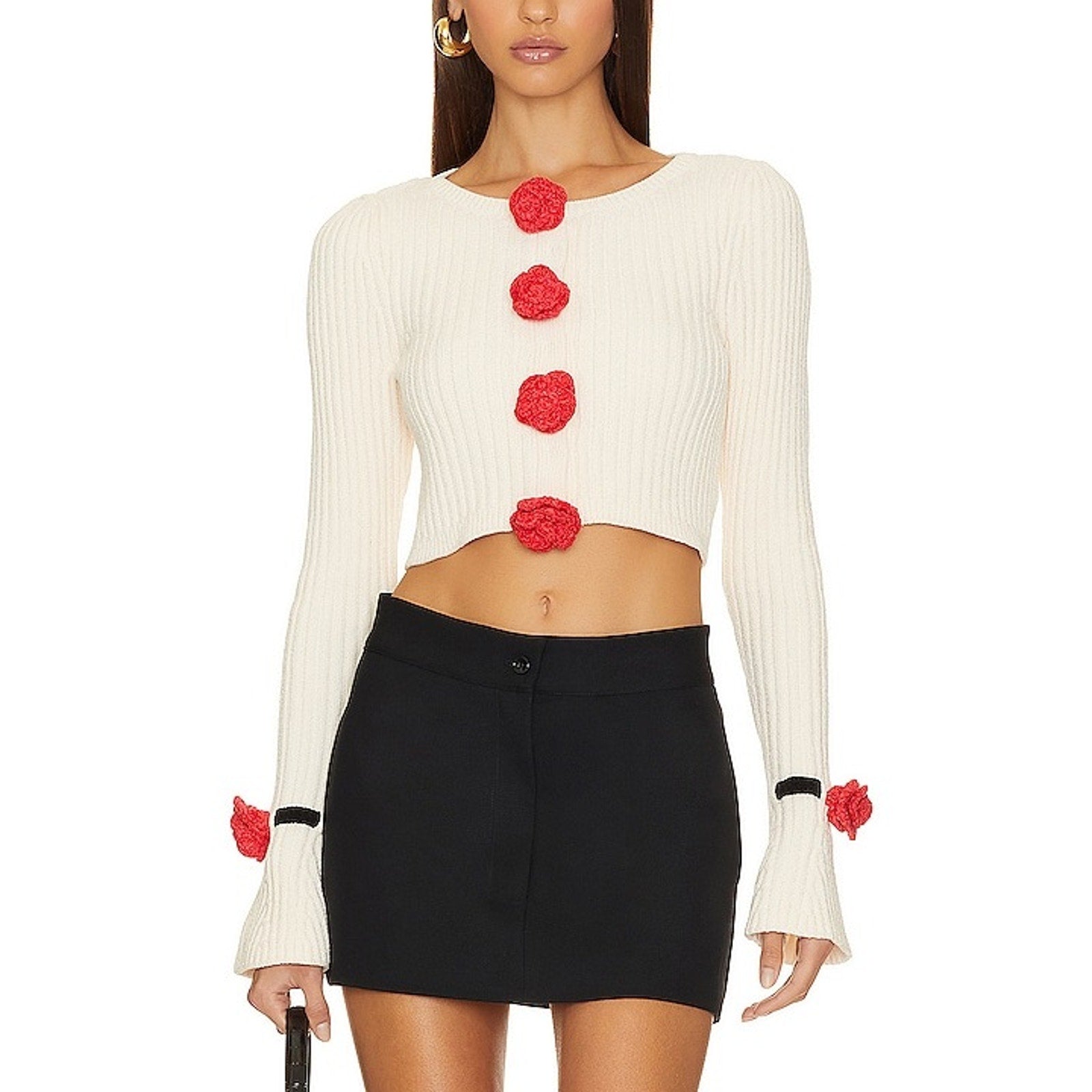 For Love & Lemons 'Roxana' White Rosette Applique Cardigan Size XS - NWT