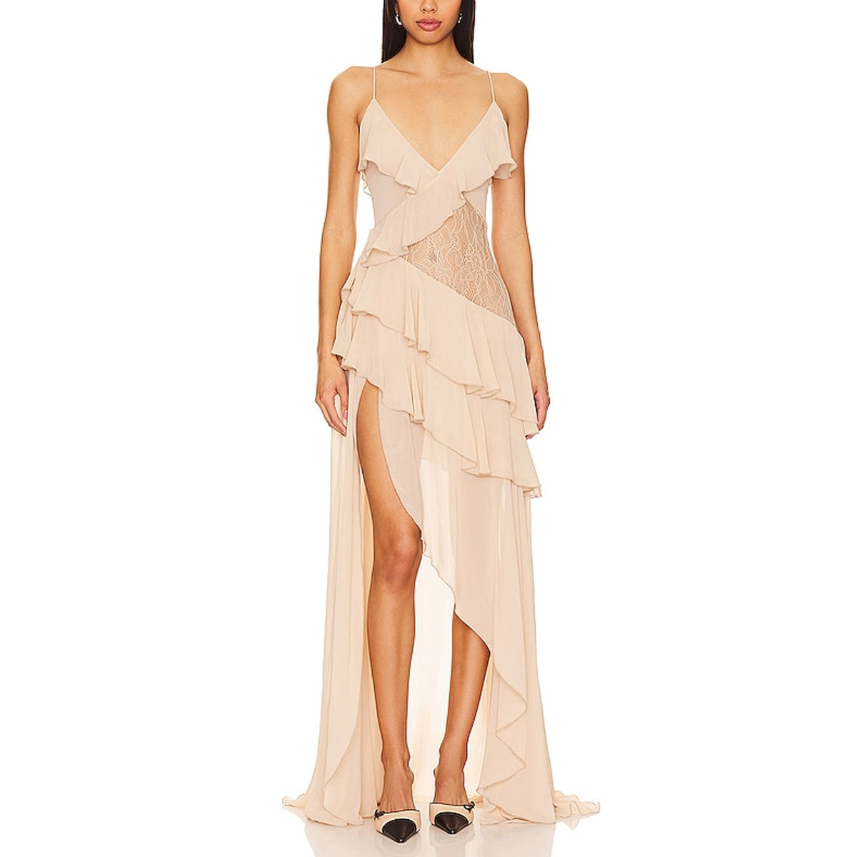Ronny Kobo Ruffled Tan Luke Dress Size S