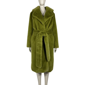 Proenza Schouler Faux Fur Belted Olive White Label Coat Size XXS