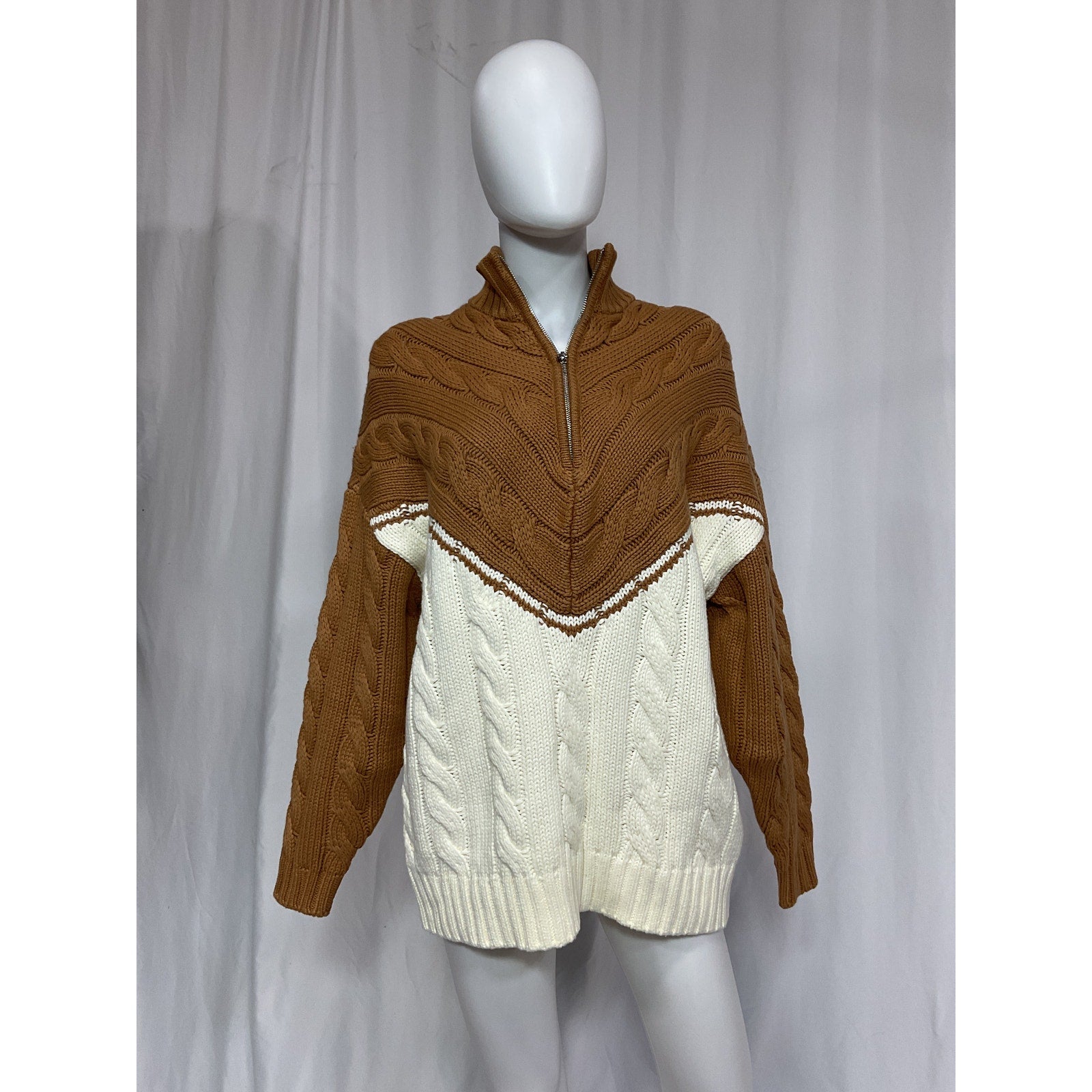 Staud 'Hampton' White Long Sleeve Half Zip Sweater Size XS