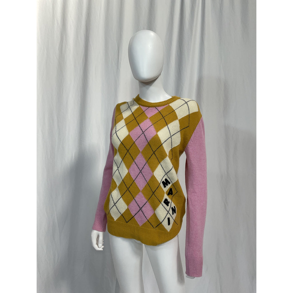 Marni 'Crew' Pink Neck Logo Sweater Size 40