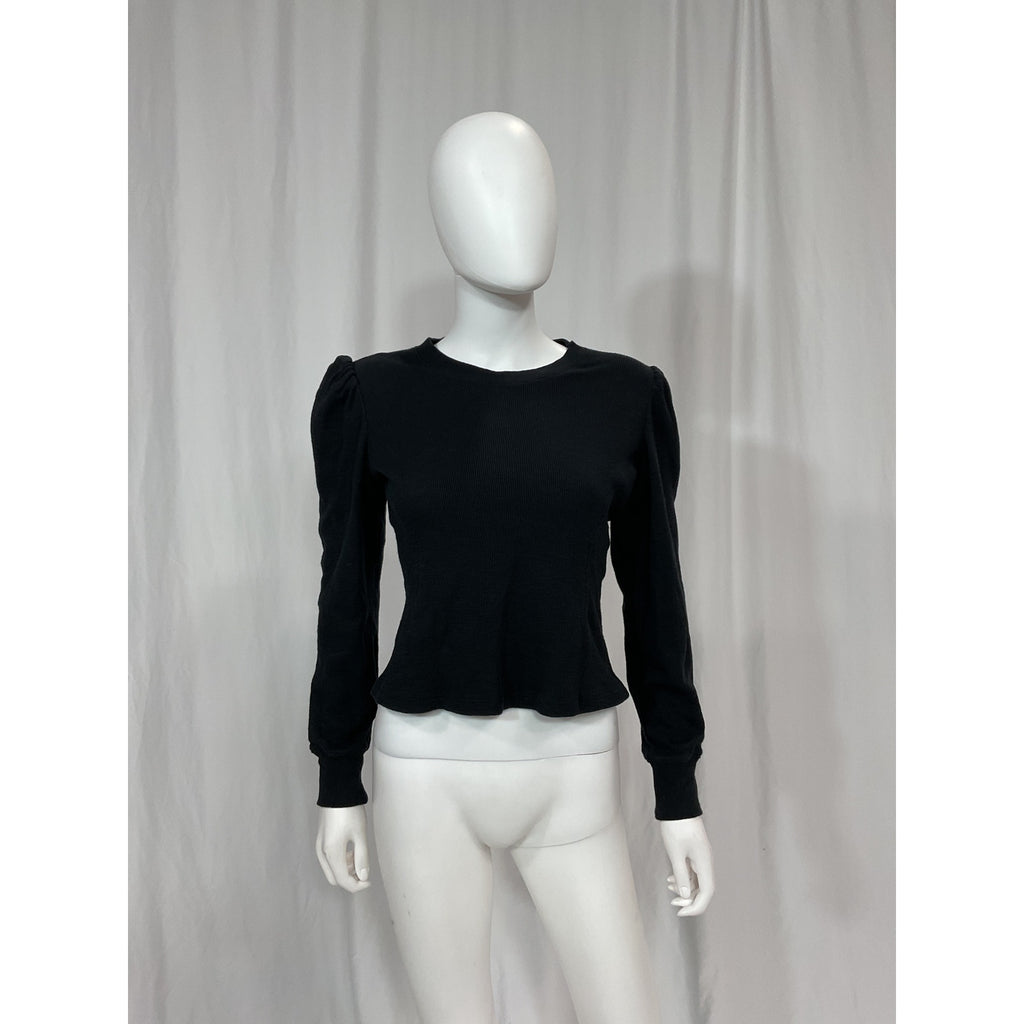 Marissa Webb 'Blair' Black Waffle Knit Puff Sleeve Pullover Size M