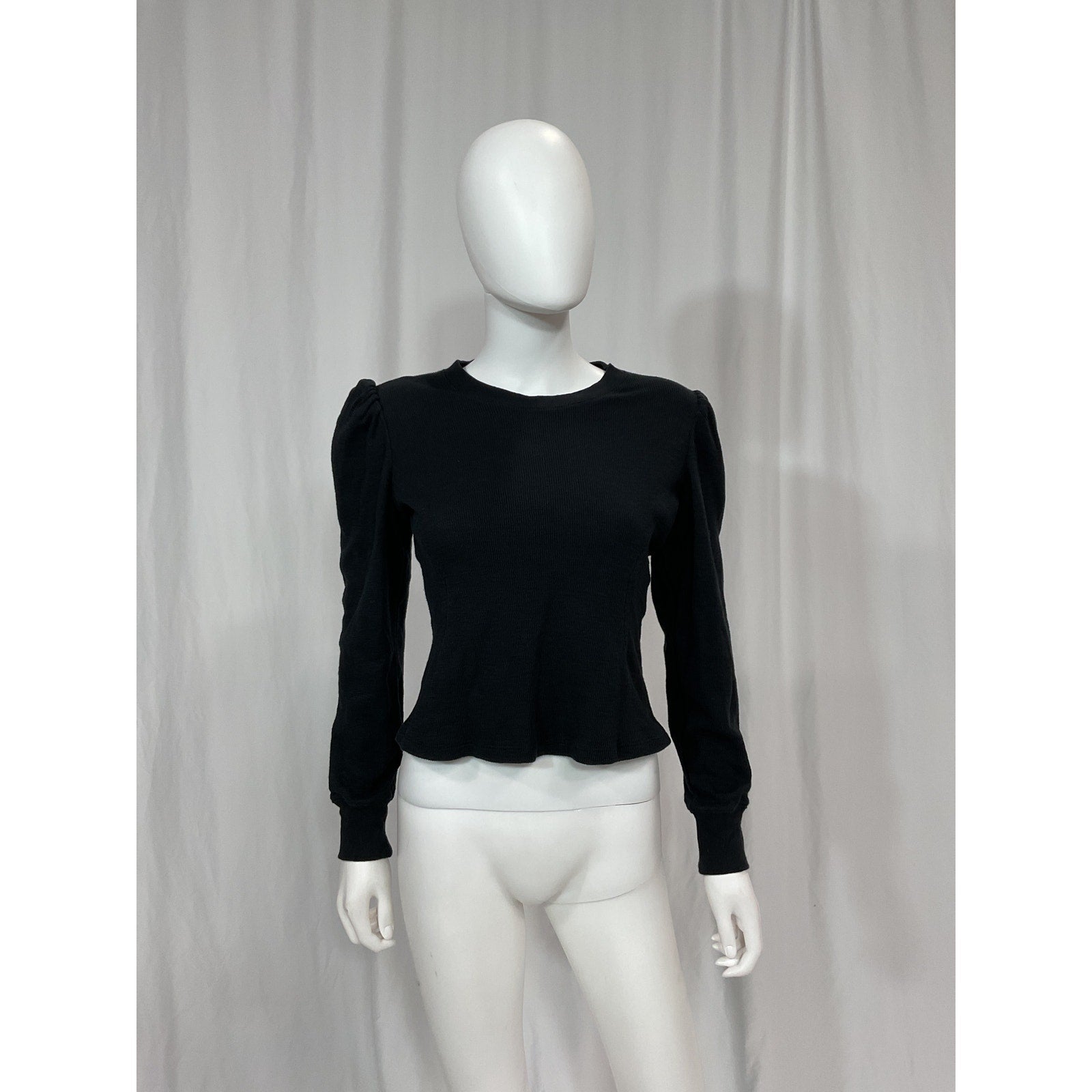Marissa Webb 'Blair' Black Waffle Knit Puff Sleeve Pullover Size M