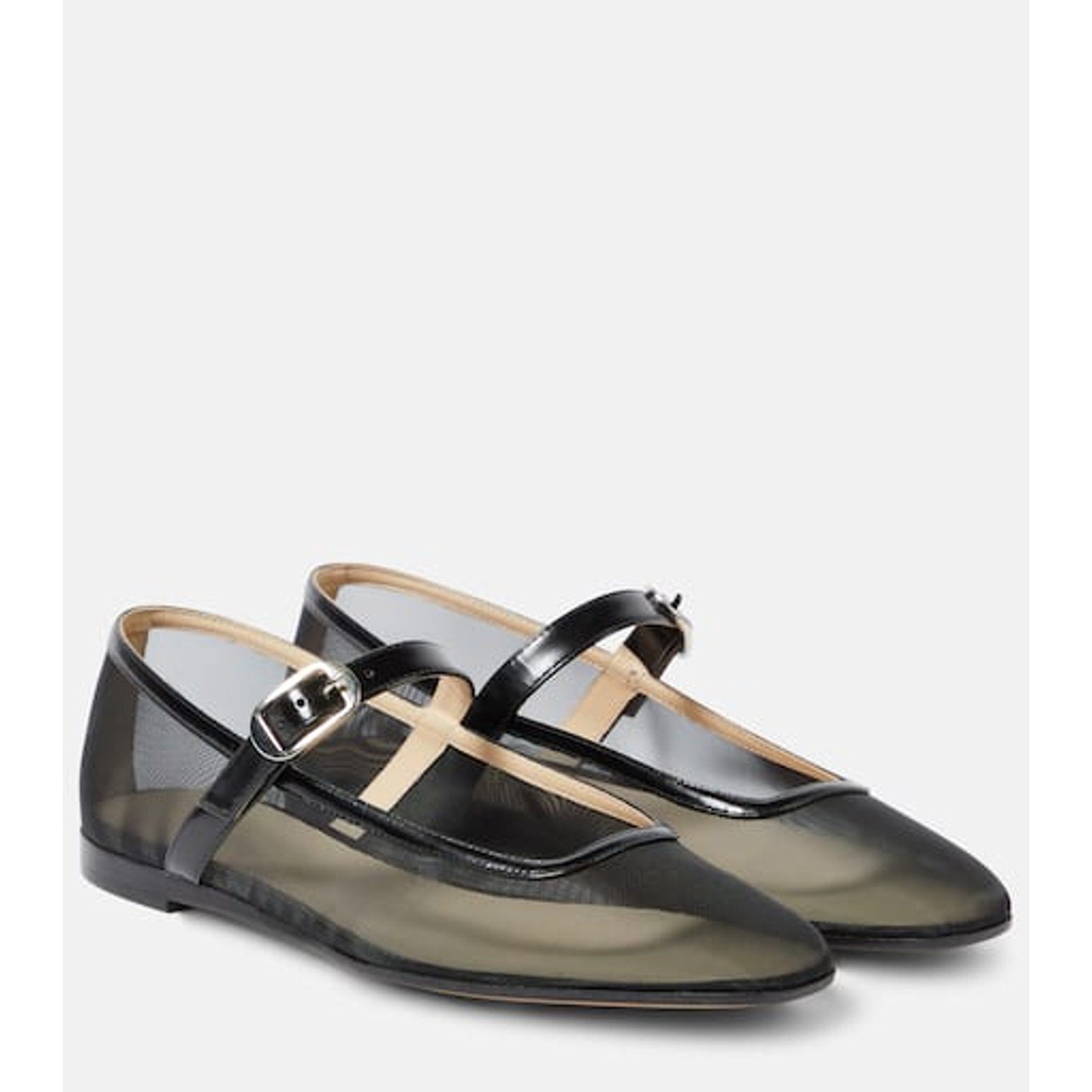 Le Monde Beryl Patent Leather-Trimmed Black Leather Mesh Flats Size 7.5