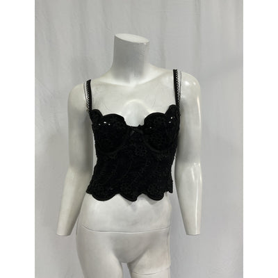 For Love & Lemons 'Natalia' Black Cotton Corset Top Size XS