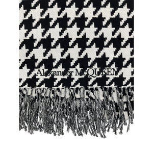 Alexander Mcqueen Fringed Black Houndstooth Scarf