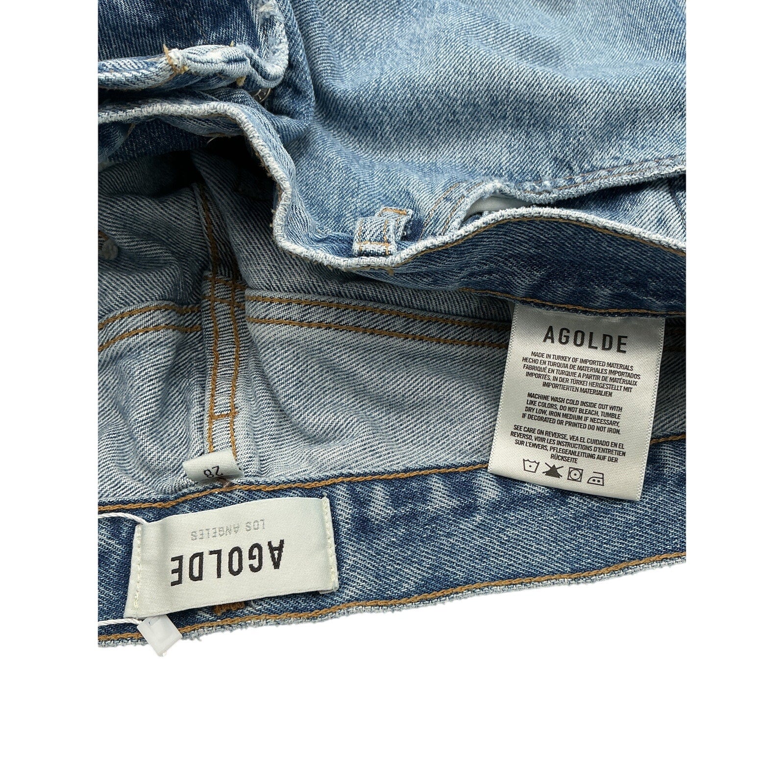 Agolde '90S' Blue Cotton Mid Rise Straight Fit Jeans Size 28