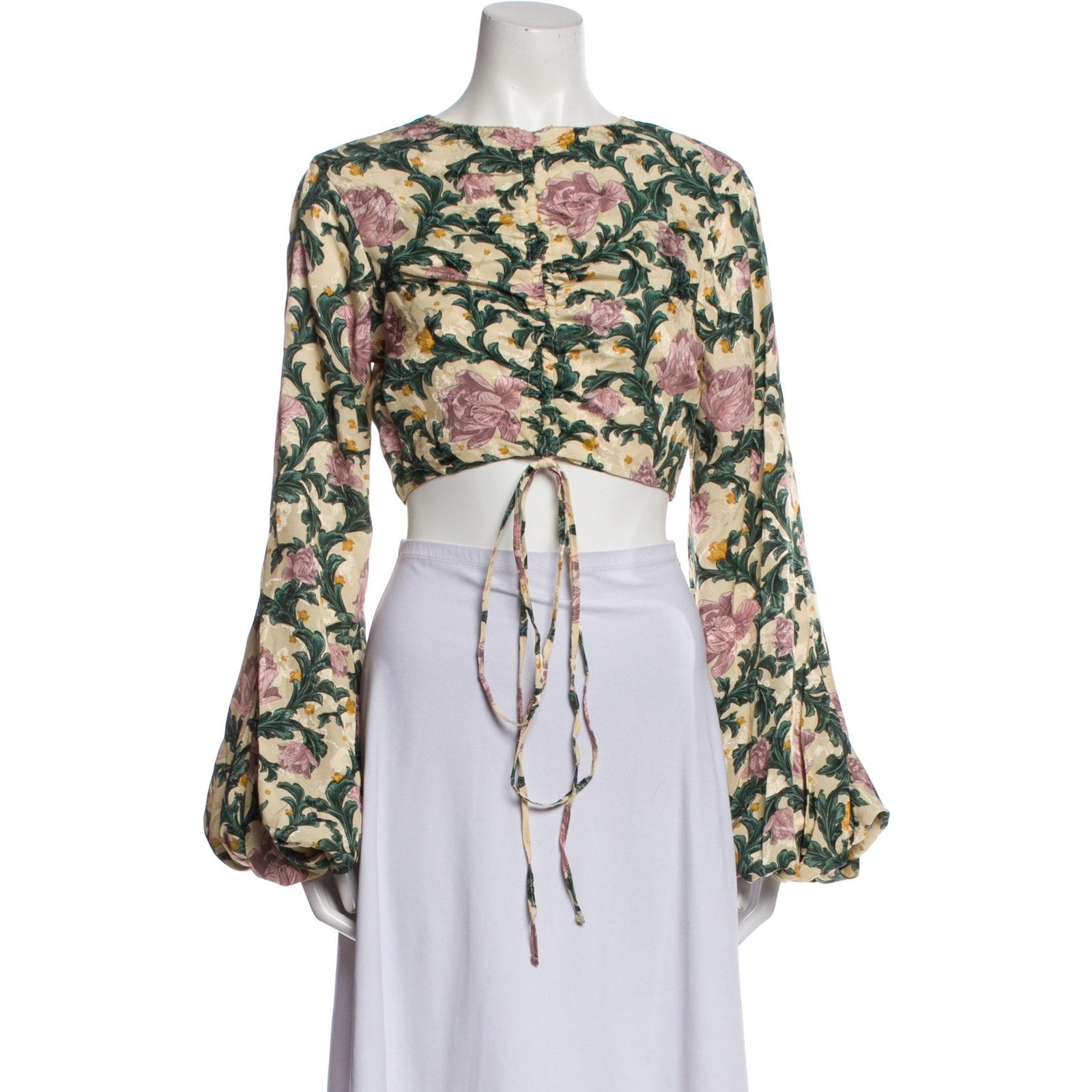Agua By Agua Bendita Floral Green Print Bateau Neckline Crop Top Size S