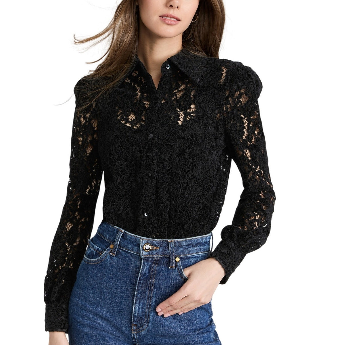 L'Agence Sheer Black Jenica Blouse Size M