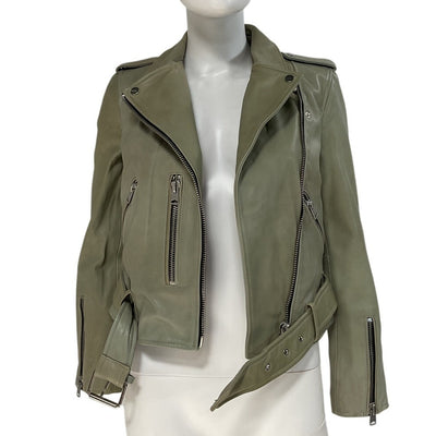 Allsaints Classic Soft Sage Balfern Leather Biker Jacket Size 8 UK / 4 US