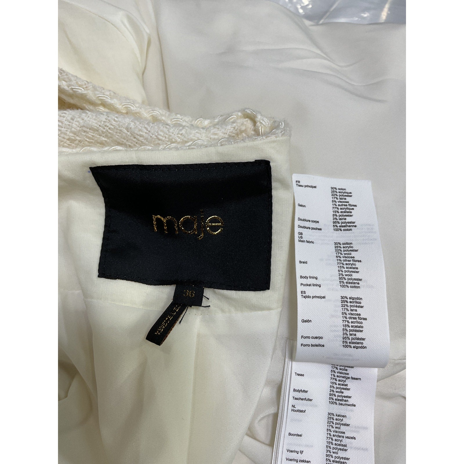 Maje 'Belted' Cream Cotton Jacket Size 36
