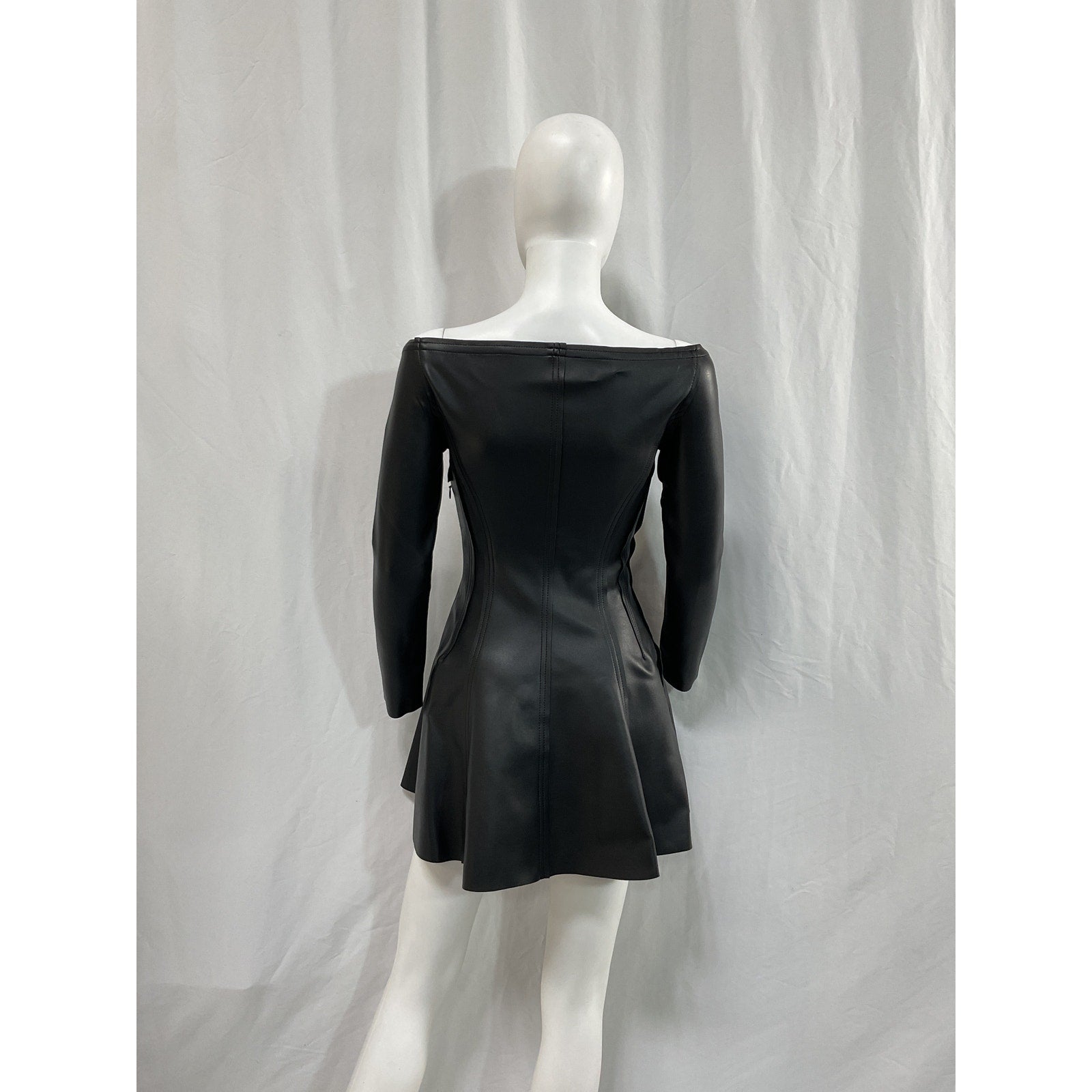 Norma Kamali x Revolve Black Faux Leather Off Shoulder 'Grace' Mini Dress Size M