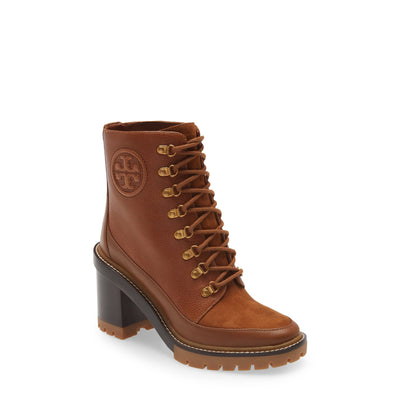 Tory Burch 'Miller' Brown Leather Mixed Materials Lug Sole Boot Size 9