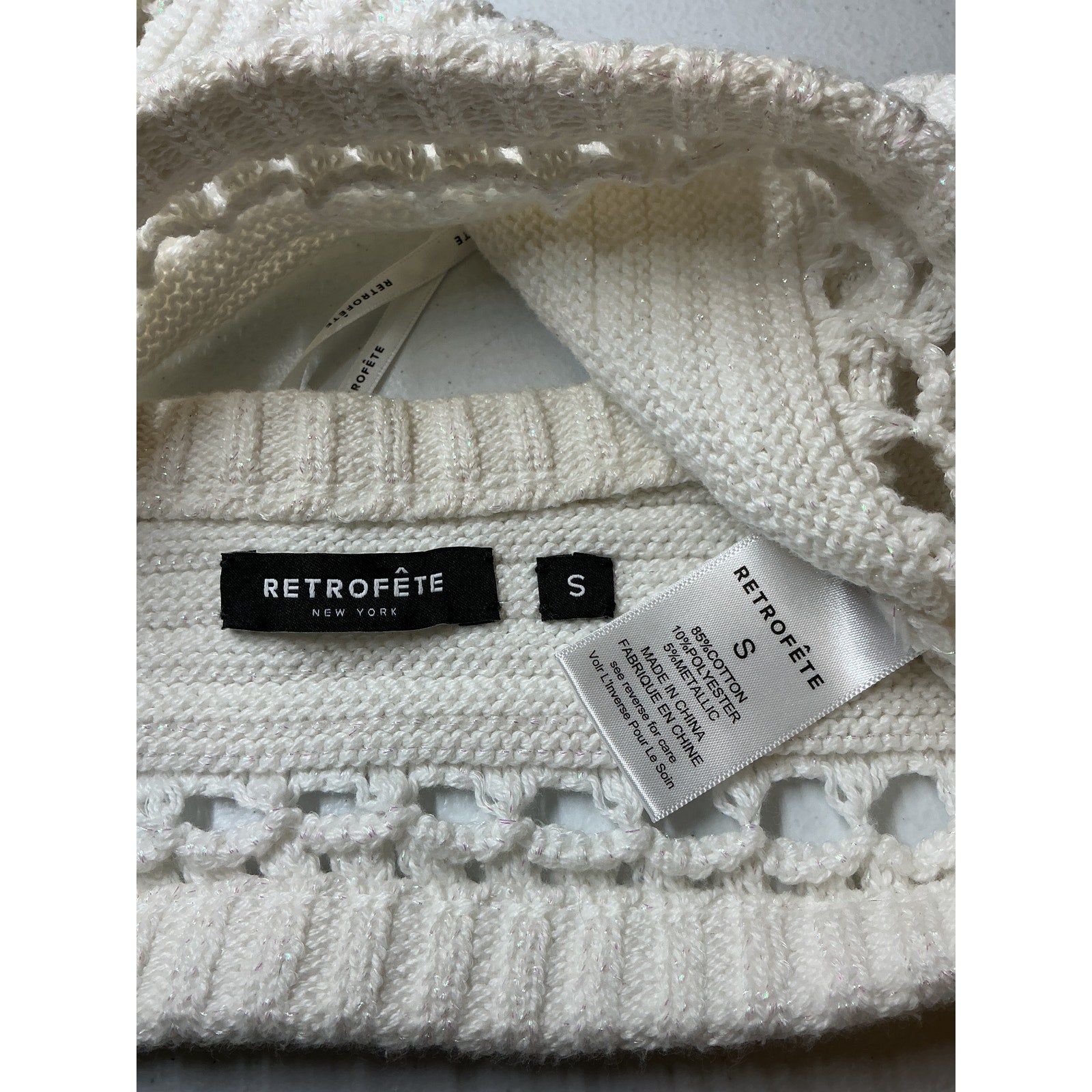 Retrofete 'Luiz' White Cotton Knit Crochet Top Size S