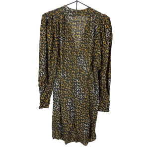 Isabel Marant Elegant Bronze Floral Print V-Neck Dress Size 34