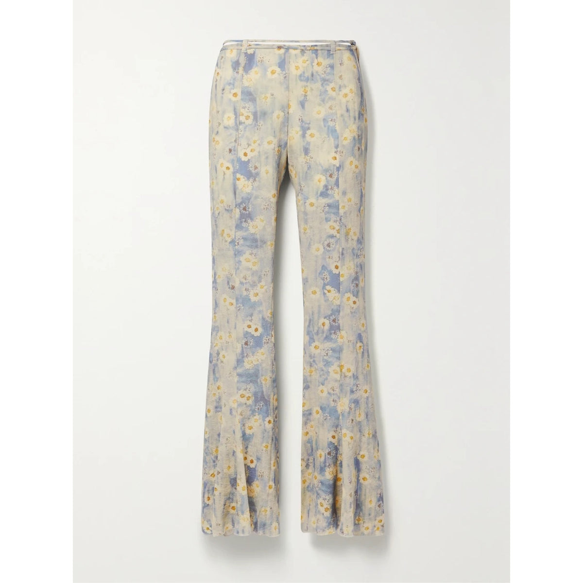 Acne Studios Floral-Print Blue Crepe De Chine Flared Pants Size 10