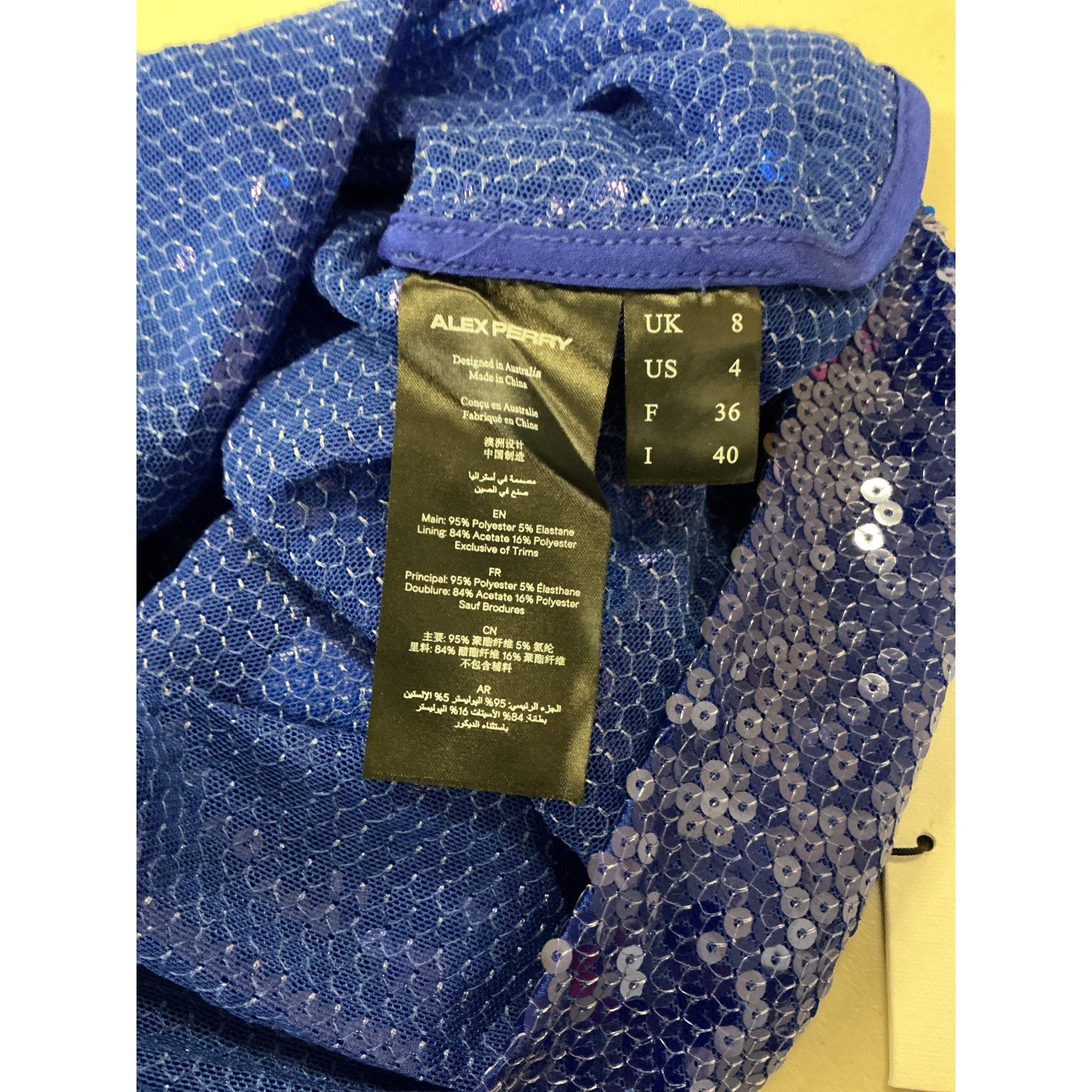 Alex Perry 'Sequin' Blue Open Back Drape Cut Out Sequin Mini Dress Size 4 - NWT