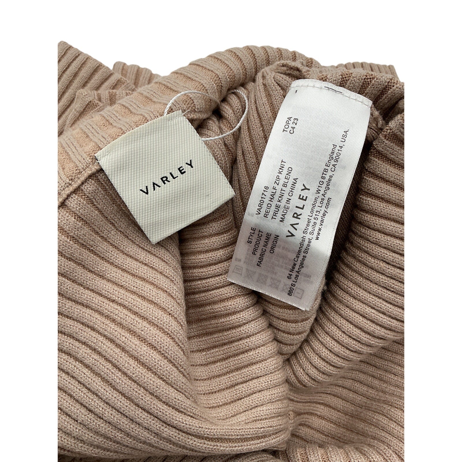 Varley 'Reid' Beige Viscose Half Zip Sweater Size XS