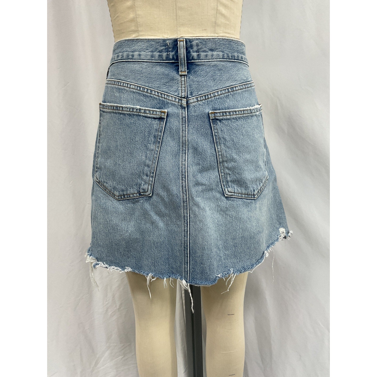 Agolde Crisscross Blue Cotton Raw Hem Denim Miniskirt Size 29