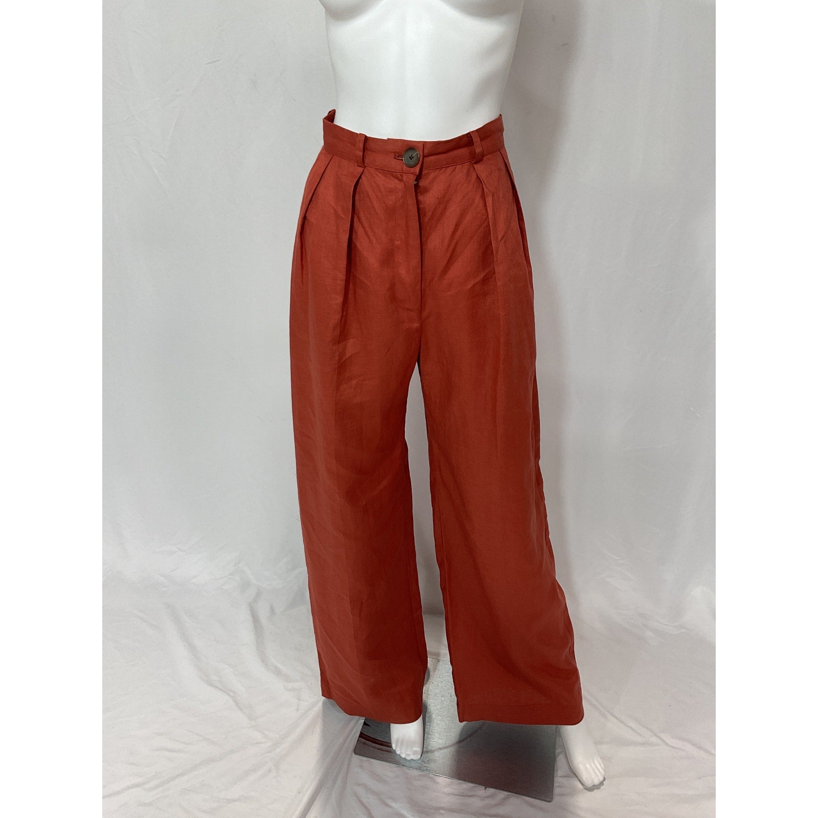 Matthew Bruch 'Pleated' Brown Linen Trouser Size  XS