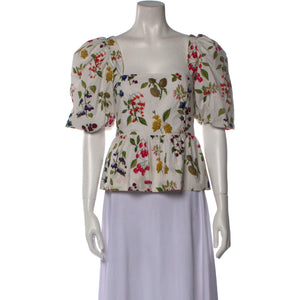 Cara Cara Chic Floral Print Puff Sleeve Peplum Blouse Size XS