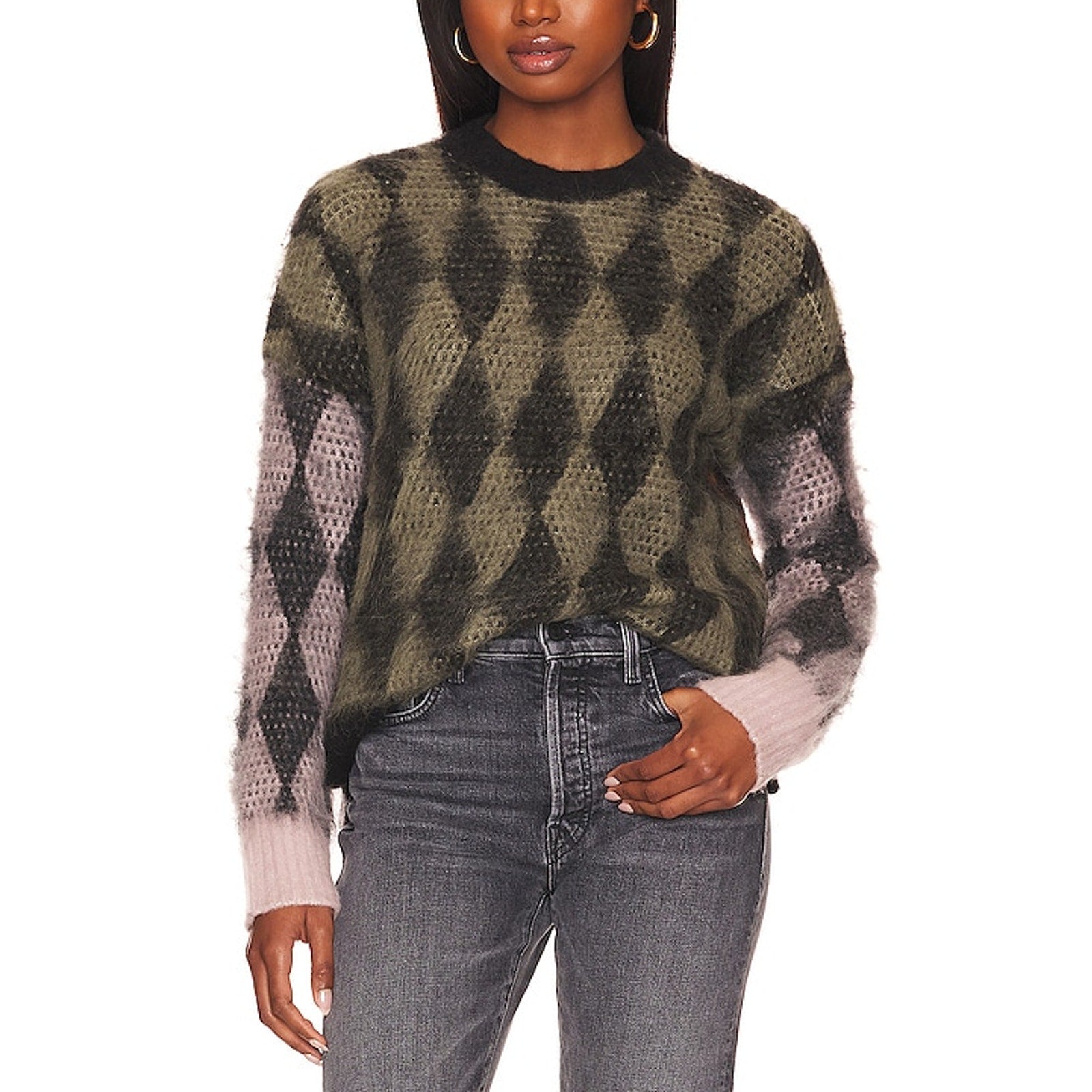 Allsaints 'Diamond' Pink Wool Crew Neck Sweater Size S