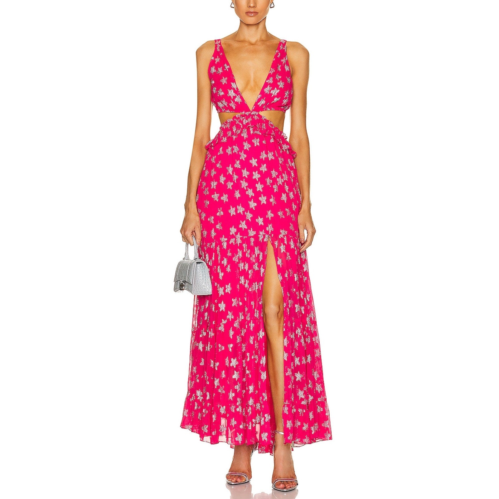 Rococo Sand 'Vega' Pink Georgette Metallic Star Maxi Dress Size M