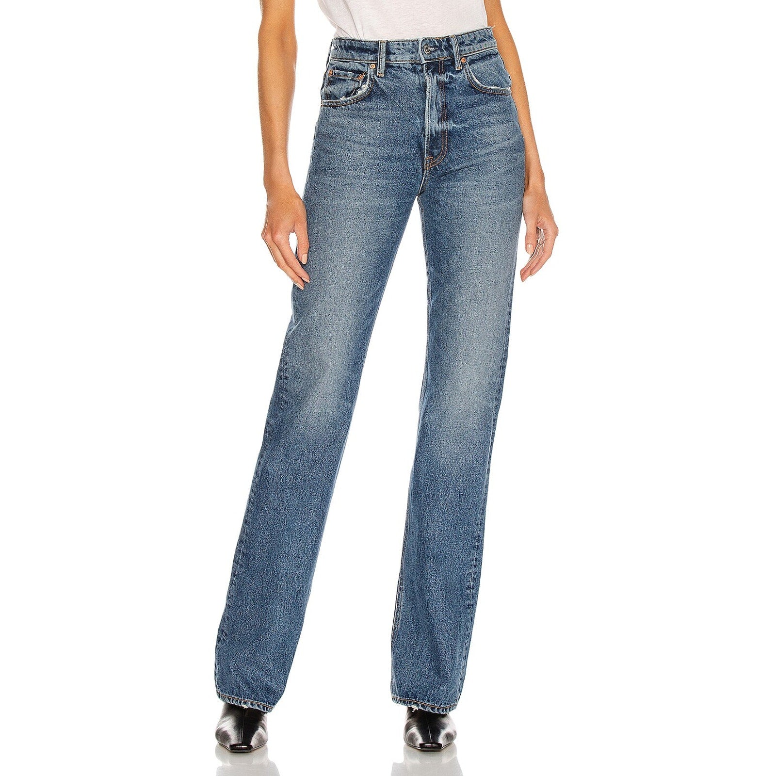 Grlfrnd 'Melanie' Blue Cotton High Rise Boot Cut Size 28