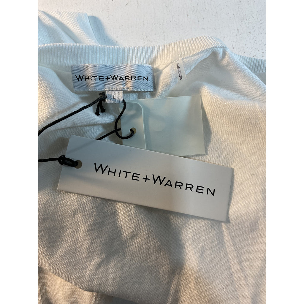 White + Warren 'Crewneck' White Button Cardigan Size L - NWT