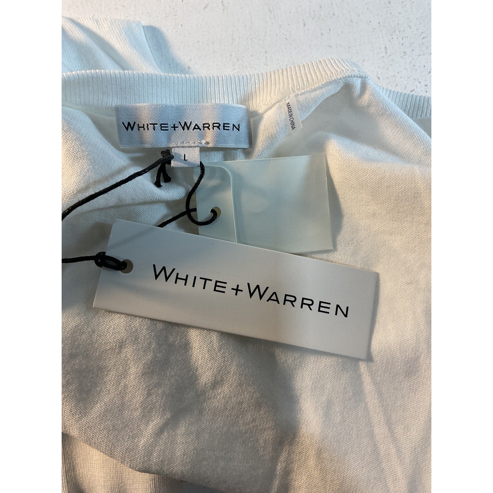 White + Warren 'Crewneck' White Button Cardigan Size L - NWT