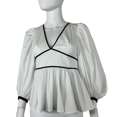 Staud Contrast Trimmed White Black Luna Top Size 00