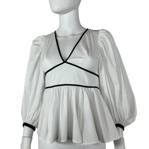 Staud Contrast Trimmed White Black Luna Top Size 00